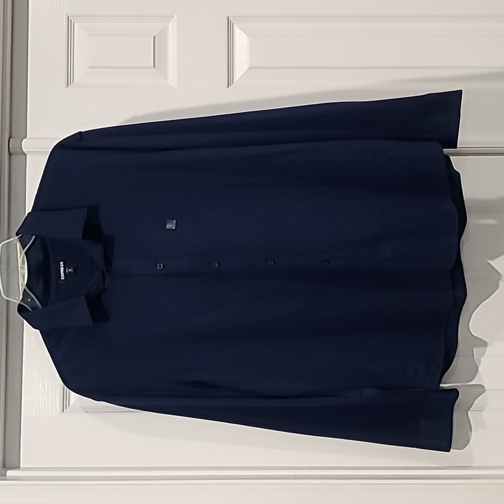 NWT Express Mens L/S Btn Down Knit Navy Stretch Shirt Size: XL
